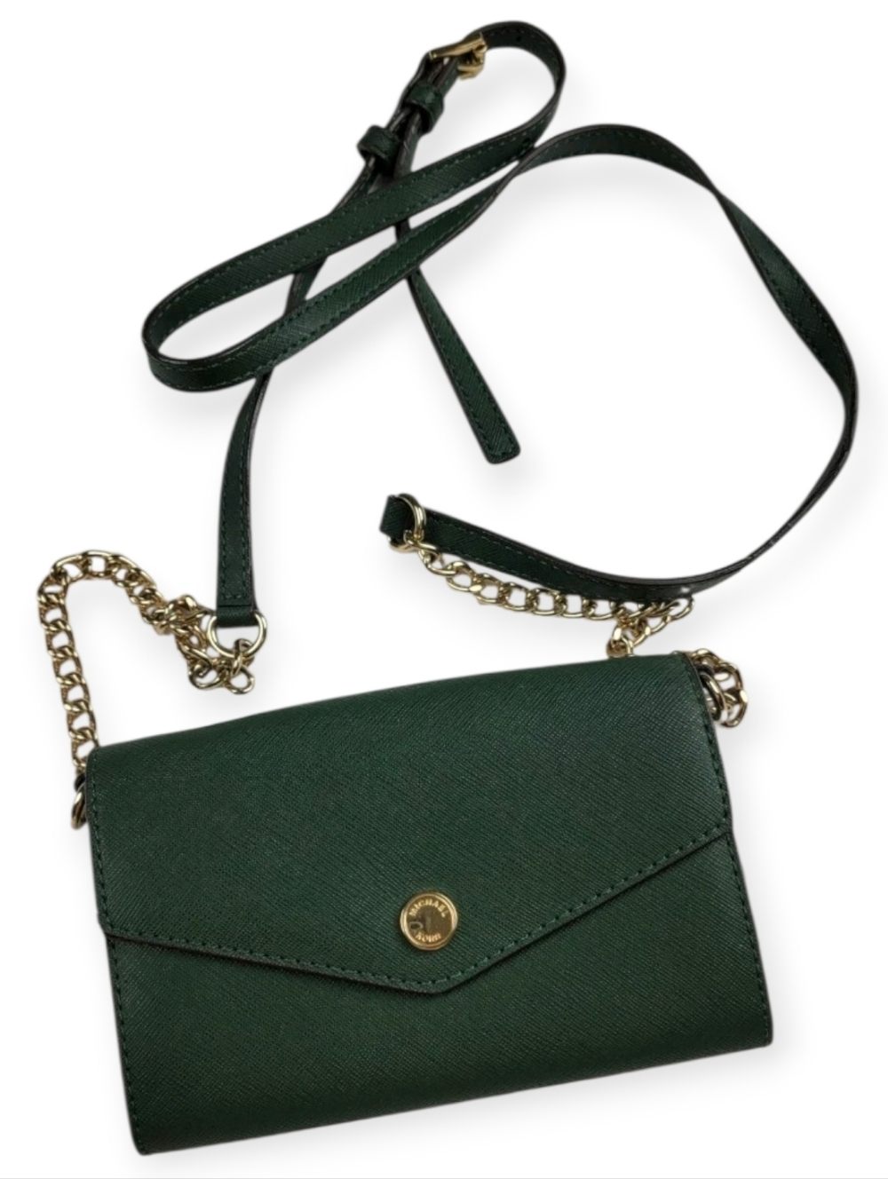 Michael Kors Hunter Green Leather Crossbody with Gold Chain